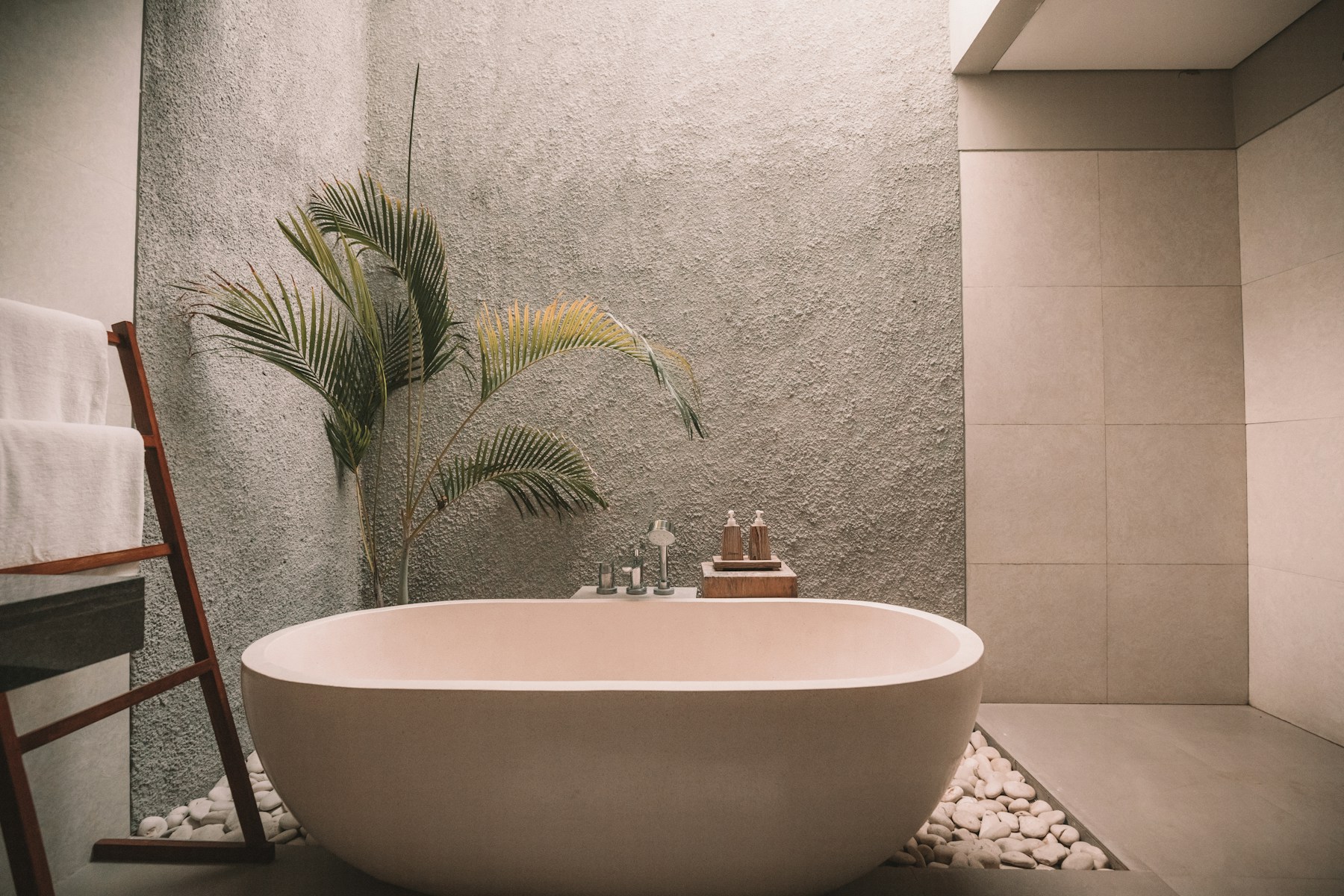 Baignoire et plante dans un espace calme